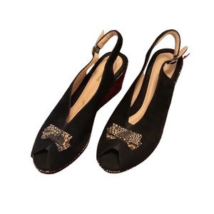 New BEAUTIFEEL Speranza Black Suede/Cobra Sling Back Wedge Sandals